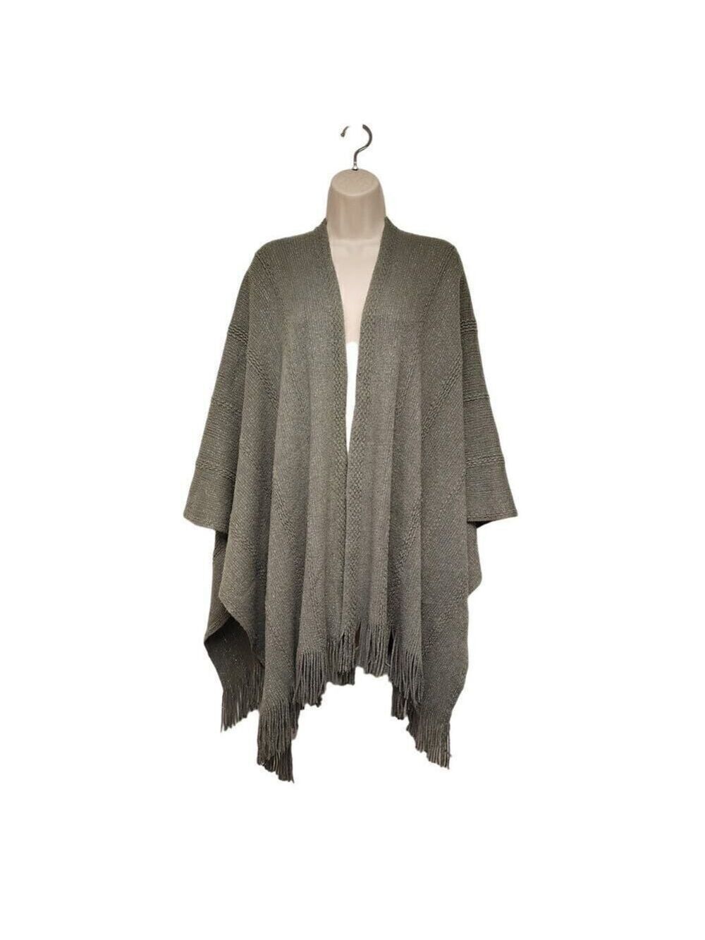 White House market Fringe-Trimmed Gray/Metallic Silver Cardigan Sweater M/L